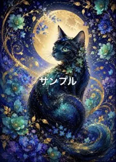 一作限り】月夜の黒猫 開運 猫 絵 和風 紅葉 幻想 デジタル H272