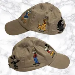 海外 ディズニーパーク ミッキー キャップ 刺繍 帽子 ベージュ ファンキャップ