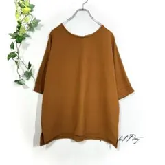 GLACIER 美品 キャメル XL ドルマン5分袖 リブ カットソー ゆったり