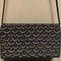 柏ビーズ刺繍 ショルダーバッグ 黒 柏ビーズ刺繍 ショルダーバッグ 黒 柏ビーズ刺繍 ショルダー