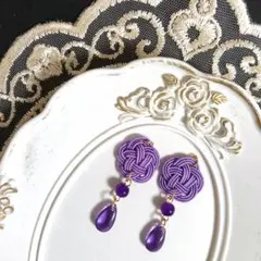 No.6264 水引 ピアス 紫 成人式 和装 耳飾り 着物 全長約4.5cm