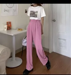 ピンク　パンツ　スラックス　SLY スライ　ワイドパンツ