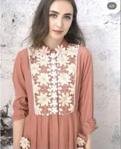 Chesty フラワーレースシャツワンピース チェスティ ブラウン