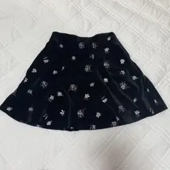 JILLSTUART 黒 花柄刺繍 ベルベット素材 フレアスカート S