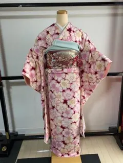 振袖 正絹 桜柄 フルセット ピンク系 成人式 卒業式 結婚式 袋帯 長襦袢