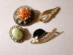 【昭和レトロ】ビンテージ風　ブローチ4点セット