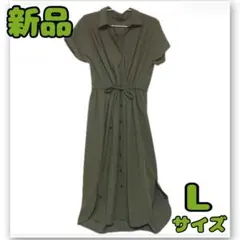 Rag Out ラグアウト シャツワンピース カーキ 半袖 ロングワンピース Lのサムネイル
