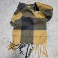 美品　マフラー イエロー グレー チェック柄