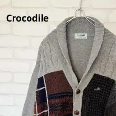 クロコダイル　パッチワーク風デザイン　カーディガン　秋冬