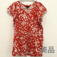 美品★BANANA REPUBLIC 花柄 Vネック フリル袖カットソーSサイズ