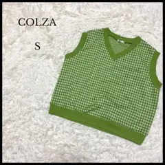 美品【COLZA】コルザ チェック柄Vネックベスト S ミドリ レディース