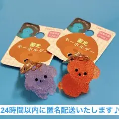 蓄光で光る犬 キーホルダー プードル風　2つセット