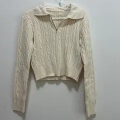 韓国ハーフジップケーブルニット　アイボリー