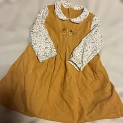 デイブベラ 花柄襟のマスタード色ワンピース