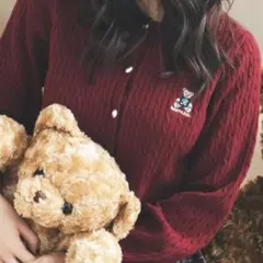 REDYAZEL Azelyミニケーブルニットカーディガン ボルドー