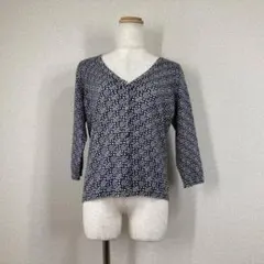 美品 タルボット 総柄 Vネック カーディガン S モノトーン ストレッチ