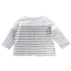 無印良品ボーダー七分袖カットソー ボートネック グレージュM〜L コットン