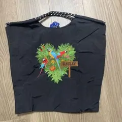 D.KELLY エコバッグ インコ 刺繍 黒 大容量 コンパクト ナイロン 上品