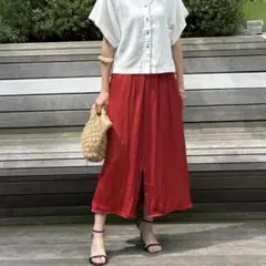 新品★BANANA REPUBLIC 赤 4 M フレアロングスカート バナリパ