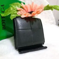 ✨美品 RFID搭載✨ボッテガ 二つ折り カセット ブラック 小銭入れ 黒