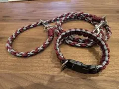【ハンドメイド】パラコード ペット用首輪＆リードセット カフェリード 【試作品】