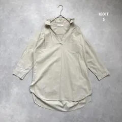 IEDIT イディット　リネンブレンド　7分丈　シャツ　ブラウス　ベージュ　Sのサムネイル