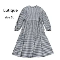 大きいサイズ Lutique ギンガムチェックロングワンピース 体型カバー