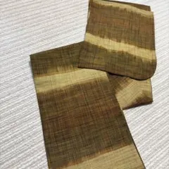紬 着物 黄色　茶系 横段　裄長め　約69cm 身丈長め　約166.5cmのサムネイル