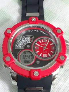 GAZTEAデュアルタイム クォーツ時計 レッド/ブラック