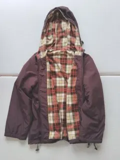 フード付きブラウンジャケット　ジャンパー　裏地チェック柄