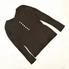 ラコレ リブニット Vネック 長袖 フロントボタン タイト シンプル レーヨン混