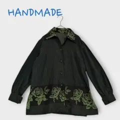 ■ブラウス シャツ 長袖 ストライプ 花柄 ハンドメイド レトロ 個性的