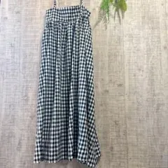 a570【La-gemme】ギンガムチェックロングスカート フリー　肩紐長さ調整