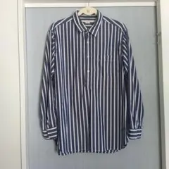 メンズ、青と白のストライプ長袖シャツ