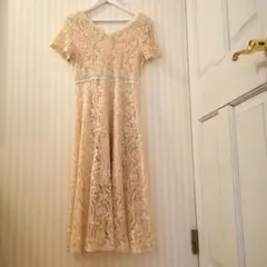 レース ベージュ ロングワンピース パーティー 結婚式