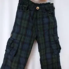 カーゴパンツ ネイビー グリーン チェック 100cm~