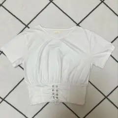 earth music&ecology ホワイト クロップド Tシャツ 半袖