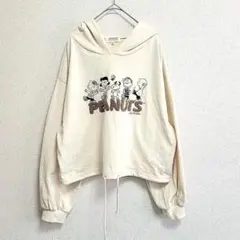 ピーナッツ　スウェットパーカー　綿混　クリーム色　M ショート丈　トップス　長袖