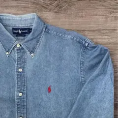 549.Ralph Lauren ラルフローレン デニムシャツ XL 赤ポニー
