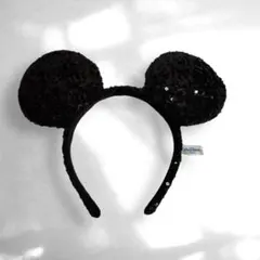 未使用 ディズニー ミッキー 耳 カチューシャ スパンコール 黒