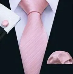 ネクタイ ピンク カフス ポケットチーフセット