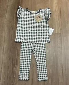 アンパンマン 半袖　フリル　チェック　Tシャツ パンツ　上下セット　90