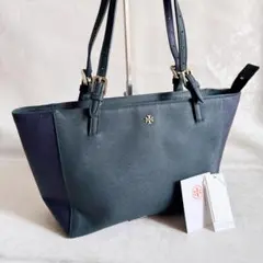 トリーバーチ レザー トートバッグ 肩掛け可能 A4収納 グリーン ネイビー