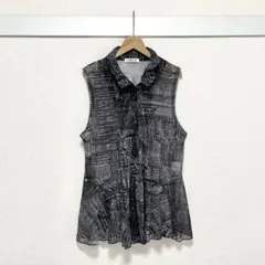 Lafon27 総柄 シアーノースリーブブラウス ペプラムチュニック 裾フレア