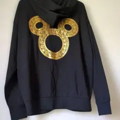 男女兼用ゴールドミッキーシルエットジップアップパーカー