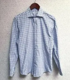 90s PERRY ELLIS チェックシャツ　長袖　白　青のサムネイル