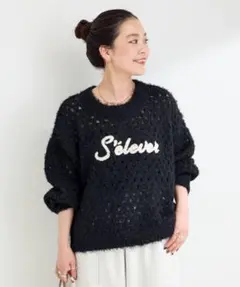 B.C STOCK 手洗い可 / フェザーヤーン透かし編みロゴニット