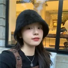 バケットハット ファー ボア ❁︎ ブラック 黒