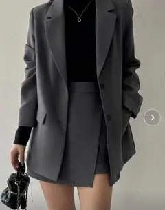 junoah [肩パッド入り]オーバーサイズジャケット+ミニスカートセットアップ