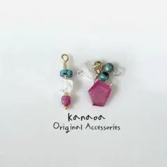 ピンクサファイア×ターコイズ×クラッククリスタル 天然石ピアスorイヤリング